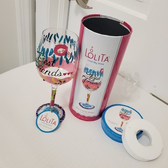 NIB Lolita Love My Wine "Best Friends Always" Wine Glass, Birthday, All Occasion - Picture 7 of 13